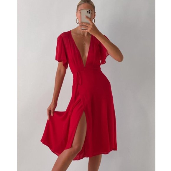 Reformation Dresses & Skirts - Reformation Deep V Neckline Frances Cherry Red Dress